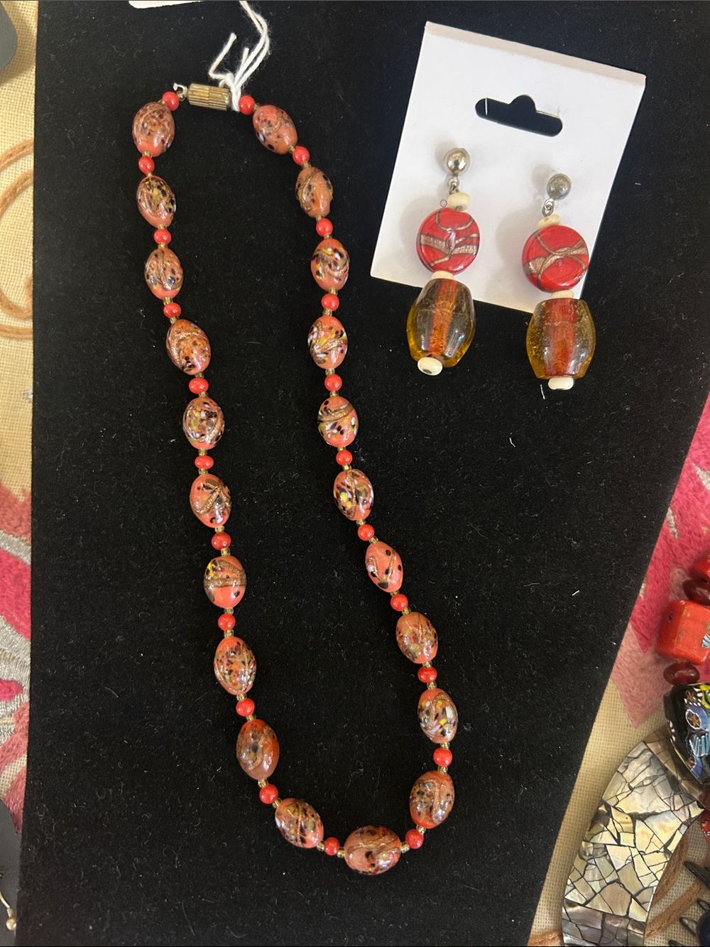 Red Orange Glass Bead Necklace and Earring Set - Elegant Women's Jewelry
